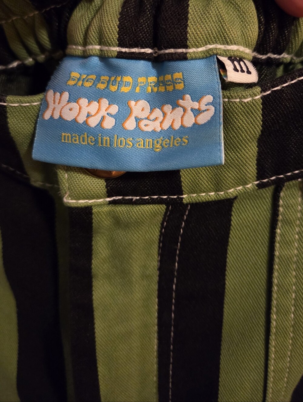 Big Bud Press sz M Black Striped Work Pants in Bright Olive - Picture 4 of 8